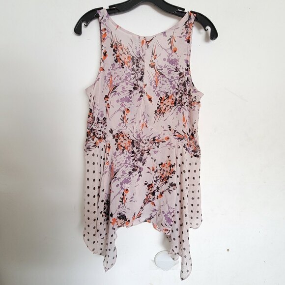 Anthropologie Vanessa Virginia Pink Floral Garden Pop Hankerchief Top Sz Medium - Picture 4 of 14